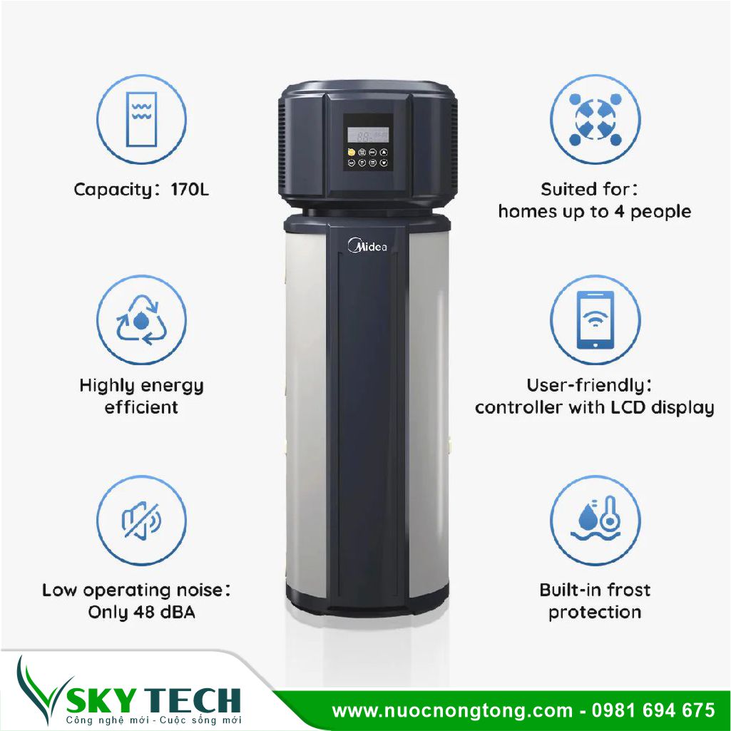 Midea 011 Máy bơm nhiệt All in one Midea RSJ15-190RDN3- E loại 190L