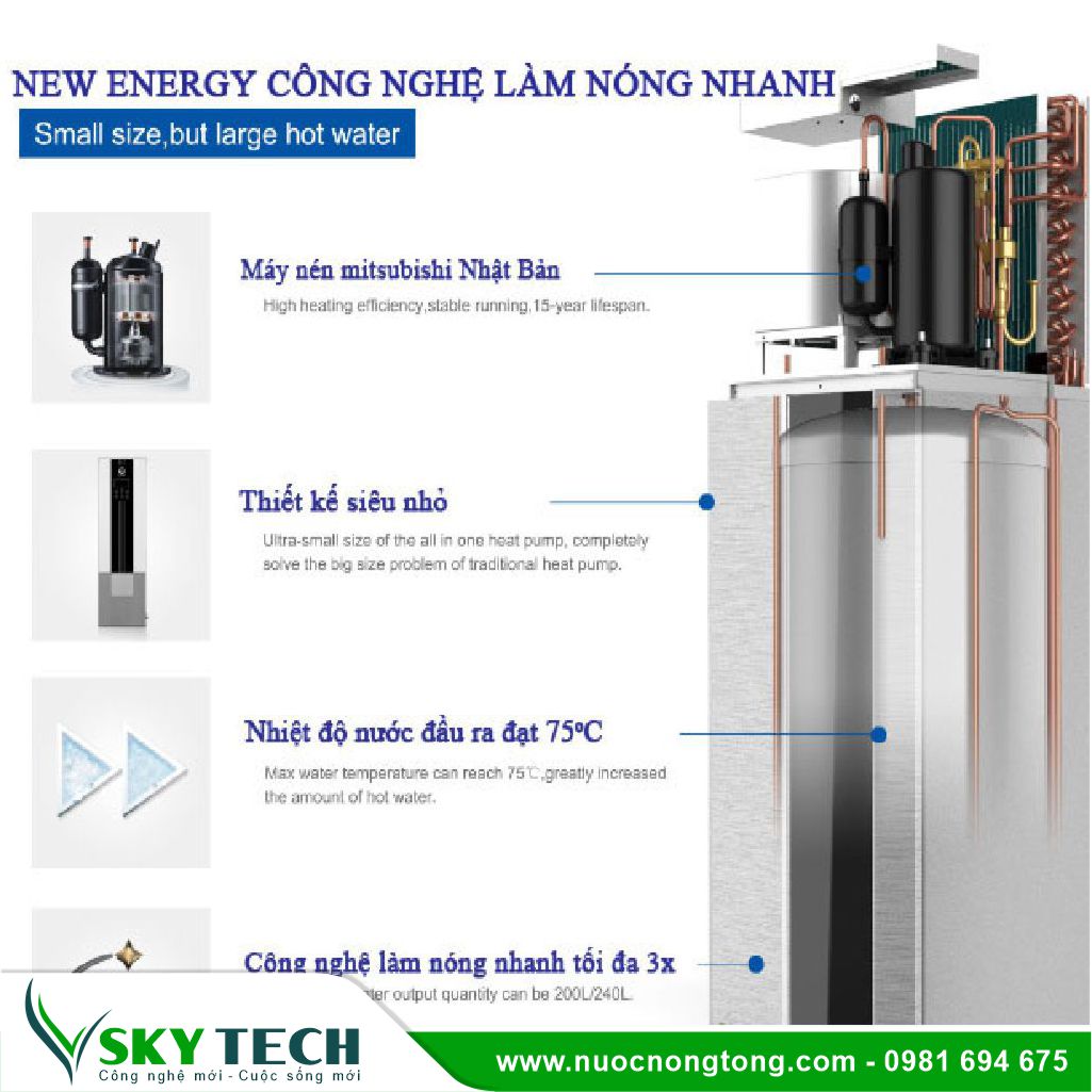 New Energy 10 Máy Bơm nhiệt Heat Pump 200 lít New Energy