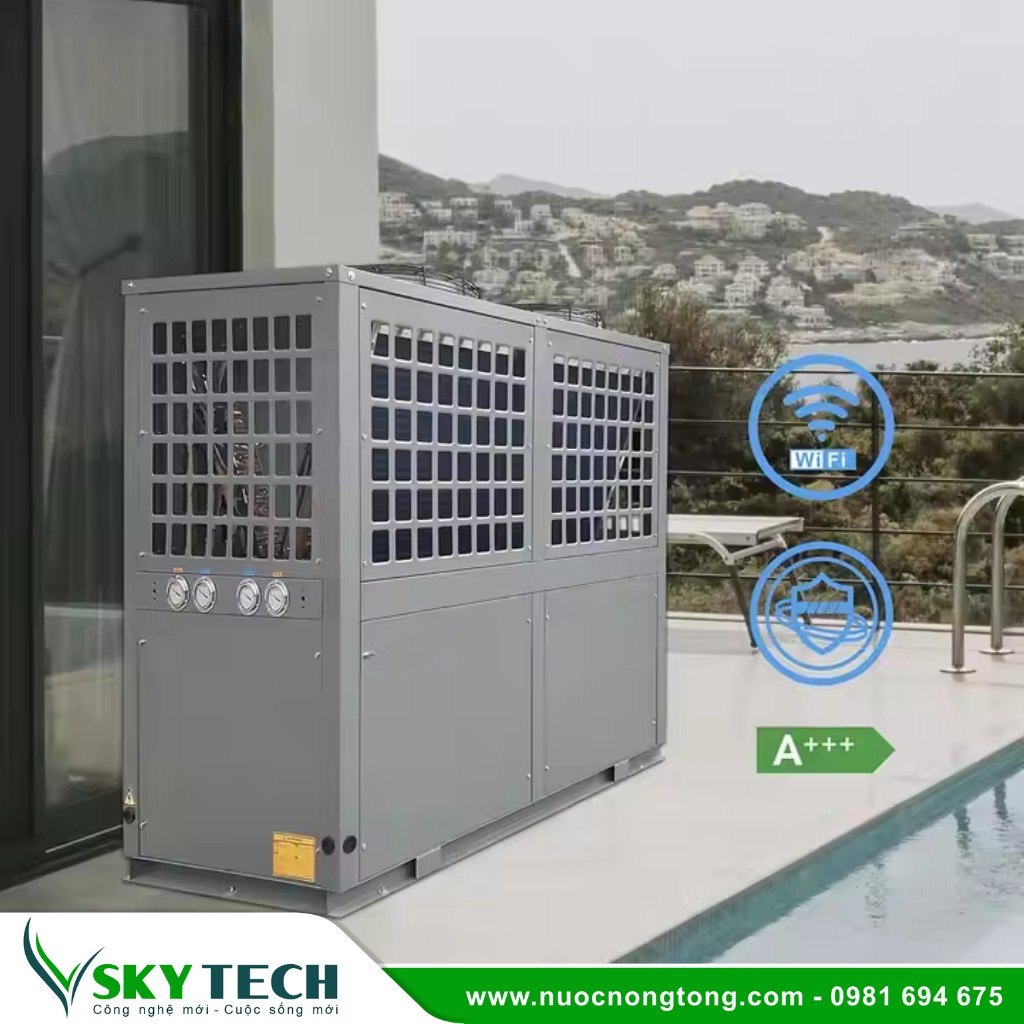 Bom nhiet cho be boi SKY Tech 005 (1) Máy bơm nhiệt Heat Pump cho bể bơi KNP80